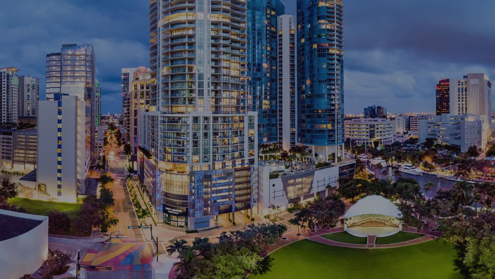 Fort Lauderdale downtown skyline and waterfront at dusk